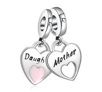 Annmors Mother and Daughter Script Charms in 925 Sterling Silver with Cubic Zirconia for Bracelets