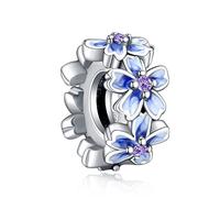 Annmors Purple Flower Stopper 925 Sterling Silver Clip Charms fit Bracelets Necklaces Dangle Beads with 5A Cubic Zirconia Christmas Valentine Mother's Day Gift Charms for Women Girls