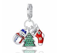Annmors Snowman, Christmas tree Charm for 925 Sterling Silver Women Charm Bracelet Necklace Pendant Jewellery Making