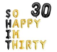 AnnoDeel 30th Birthday Ballloons for Him, 16 Inch So Happy IM Thirty Letter Banner Balloons Black and Gold with 32 Inch 30 Number Foil Mylar Balloons Black Happy 30th Birthday Decorations for Men