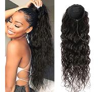 Annora Ponytail Extension with Cord Long Natural Hair Black Water Wave Clip Curly Straight Human Hair Afro Ponytail for Black Women D Tail