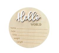Announcement Sign - Engraved Birth Statistic Board, Natural Wood Welcome Circle, Nursery Keepsake Accessory Case Disk, Arrival Name Card | for Hospital Room