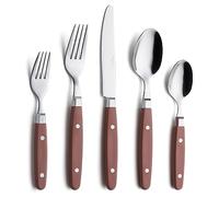 Annova Cutlery Set 20 Pieces Stainless Steel Color Handle with Rivet/Retro Style Flatware (Brown)