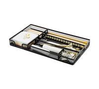 Annova Desk Drawer Organizer Tray for Office Organization - Metal Mesh - Storage Tray with Dividers for Pens, Desktop Accessories, Bathroom, Kitchen, Makeup and Office Supplies (Black)