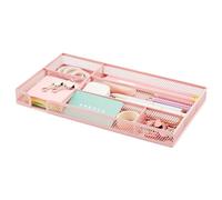 Annova Desk Drawer Organizer Tray for Office Organization - Metal Mesh - Storage Tray with Dividers for Pens, Desktop Accessories, Bathroom, Kitchen, Makeup and Office Supplies (Light Pink)