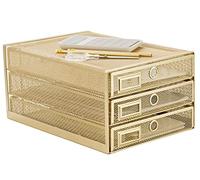 Annova Desk Organizer Wire Mesh 3 Tier Sliding Drawers Paper Sorter (Gold)