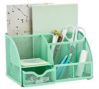 Annova Mesh Desk Organizer Office with 7 Compartments + Drawer/Desk Tidy Candy/Pen Holder/Multifunctional Organizer (New Green)