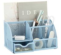 Annova Mesh Desk Organizer Office with 7 Compartments + Drawer/Desk Tidy Candy/Pen Holder/Multifunctional Organizer (New Blue)