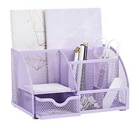 Annova Mesh Desk Organizer Office with 7 Compartments + Drawer/Desk Tidy Candy/Pen Holder/Multifunctional Organizer (Light Purple)