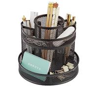 Annova Mesh Desk Organizer Rotate with 5 Compartments Round Spinning Tidy Candy/Pen Holder Desk Accessories Office, Art Supply, Storage, Classroom, Home (Black)
