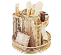 Annova Mesh Desk Organizer Rotate with 5 Compartments Round Spinning Tidy Candy/Pen Holder Desk Accessories Office, Art Supply, Storage, Classroom, Home (Gold)