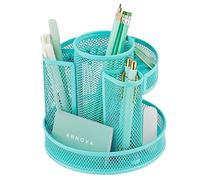 Annova Mesh Desk Organizer Rotate with 5 Compartments Round Spinning Tidy Candy/Pen Holder Desk Accessories Office, Art Supply, Storage, Classroom, Home (Turquoise)