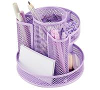 Annova Mesh Desk Organizer Rotate with 5 Compartments Round Spinning Tidy Candy/Pen Holder Desk Accessories Office, Art Supply, Storage, Classroom, Home (Light Purple)