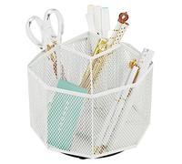 Annova Mesh Desk Organizer Rotate with 5 Compartments Spinning Tidy Candy/Pen Holder Office, Art Supply, Storage, Classroom, Home (White)