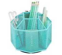 Annova Mesh Desk Organizer Rotate with 5 Compartments Spinning Tidy Candy/Pen Holder Office, Art Supply, Storage, Classroom, Home （Turquoise