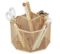Annova Mesh Desk Organizer Rotate with 5 Compartments Spinning Tidy Candy/Pen Holder Office, Art Supply, Storage, Classroom, Home (Gold)