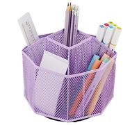 Annova Mesh Desk Organizer Rotate with 5 Compartments Spinning Tidy Candy/Pen Holder Office, Art Supply, Storage, Classroom, Home (Light Purple)