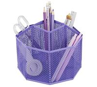 Annova Mesh Desk Organizer Rotate with 5 Compartments Spinning Tidy Candy/Pen Holder Office, Art Supply, Storage, Classroom, Home (Purple)