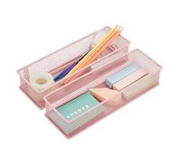 Annova Mesh Drawer Cabinet and Shelf Organizer Bins Storage Basket School Office Supply Holder Tray- Set of 2 (Light Pink, 22.5x7.5x5 cm)