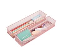 Annova Mesh Drawer Cabinet and Shelf Organizer Bins Storage Basket School Office Supply Holder Tray- Set of 2 (Light Pink, 30x7.5x5 cm)