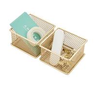 Annova Mesh Drawer Cabinet and Shelf Organizer Bins Storage Basket School Office Supply Holder Tray- Set of 2 (Gold, 7.5x7.5x5 cm)