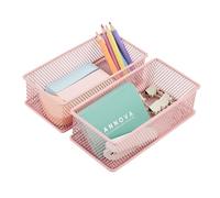 Annova Mesh Drawer Cabinet and Shelf Organizer Bins Storage Basket School Office Supply Holder Tray- Set of 2 (Light Pink, 15x7.5x5 cm)