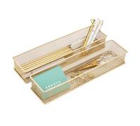 Annova Mesh Drawer Cabinet and Shelf Organizer Bins Storage Basket School Office Supply Holder Tray- Set of 2 (Gold, 30x7.5x5 cm)