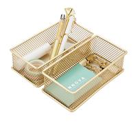 Annova Mesh Drawer Cabinet and Shelf Organizer Bins Storage Basket School Office Supply Holder Tray- Set of 2 (Gold, 15x7.5x5 cm)