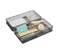 Annova Mesh Drawer Cabinet and Shelf Organizer Bins Storage Basket School Office Supply Holder Tray- Set of 2 (Black, 30.5x15x5 cm)