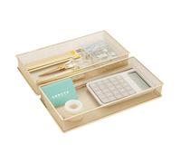 Annova Mesh Drawer Cabinet and Shelf Organizer Bins Storage Basket School Office Supply Holder Tray- Set of 2 (Gold, 30.5x15x5 cm)