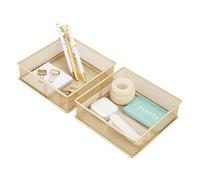 Annova Mesh Drawer Cabinet and Shelf Organizer Bins Storage Basket School Office Supply Holder Tray- Set of 2 (Gold, 15x15x5 cm)
