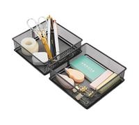 Annova Mesh Drawer Cabinet and Shelf Organizer Bins Storage Basket School Office Supply Holder Tray- Set of 2 (Black, 15x15x5 cm)
