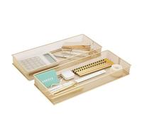 Annova Mesh Drawer Cabinet and Shelf Organizer Bins Storage Basket School Office Supply Holder Tray- Set of 2 (Gold, 38x15x5 cm)