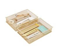 Annova Mesh Drawer Cabinet and Shelf Organizer Bins Storage Basket School Office Supply Holder Tray- Set of 2 (Gold, 23x15x5 cm)