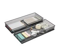 Annova Mesh Drawer Cabinet and Shelf Organizer Bins Storage Basket School Office Supply Holder Tray- Set of 2 (Black, 38x15x5 cm)