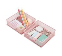 Annova Mesh Drawer Cabinet and Shelf Organizer Bins Storage Basket School Office Supply Holder Tray- Set of 2 (Light Pink, 15x15x5 cm)