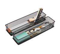 Annova Mesh Drawer Cabinet and Shelf Organizer Bins Storage Basket School Office Supply Holder Tray- Set of 2 (Black, 30x7.5x5 cm)