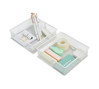 Annova Mesh Drawer Cabinet and Shelf Organizer Bins Storage Basket School Office Supply Holder Tray- Set of 2 (White, 15x15x5 cm)