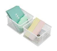 Annova Mesh Drawer Cabinet and Shelf Organizer Bins Storage Basket School Office Supply Holder Tray- Set of 2 (White, 7.5x7.5x5 cm)