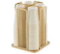 Annova Paper/Plastic Cup and Lid Holder Storage Organizer, 360°Rotating Coffee Cup Dispenser with 4 Compartments, Multifunctional Storage Rack for Home, Office, Bar, Coffee Shop (Gold)