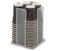 Annova Paper/Plastic Cup and Lid Holder Storage Organizer, 360°Rotating Coffee Cup Dispenser with 4 Compartments, Multifunctional Storage Rack for Home, Office, Bar, Coffee Shop (Silver)