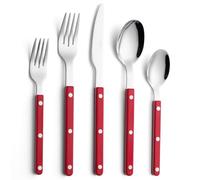 ANNOVA Silverware Set, Retro/Rivet Colorful Stainless Steel Tableware Kitchen Flatware Set Utensils, Includes Dinner Knives, Forks, Spoons, Salad Forks & Dessert Spoons (Red, 10 Pieces)