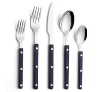 ANNOVA Silverware Set, Retro/Rivet Colorful Stainless Steel Tableware Kitchen Flatware Set Utensils, Includes Dinner Knives, Forks, Spoons, Salad Forks & Dessert Spoons (Navy Blue, 10 Pieces)