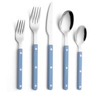 ANNOVA Silverware Set, Retro/Rivet Colorful Stainless Steel Tableware Kitchen Flatware Set Utensils, Includes Dinner Knives, Forks, Spoons, Salad Forks & Dessert Spoons (Light Blue, 10 Pieces)