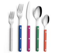 ANNOVA Silverware Set, Retro/Rivet Colorful Stainless Steel Tableware Kitchen Flatware Set Utensils, Includes Dinner Knives, Forks, Spoons, Salad Forks & Dessert Spoons (Rainbow Mix, 10 Pieces)