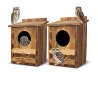 AnNowshua Ling 2PCS Owl Houses for Outdoors, 16.1x11.8x9.5-inch Large Carbonized Owl Nesting Boxes for Outside, Waterproof & Ventilated Design， Designed Specifically for Owls and Wildlife Nesting