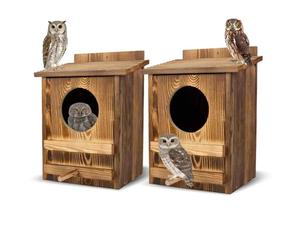 AnNowshua Ling 2PCS Owl Houses for Outdoors, 16.1x11.8x9.5-inch Large Carbonized Owl Nesting Boxes for Outside, Waterproof & Ventilated Design， Designed Specifically for Owls and Wildlife Nesting