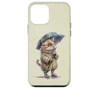 Annoyed cat, sad cat with umbrella in the rain graphic Case for iPhone 12 mini