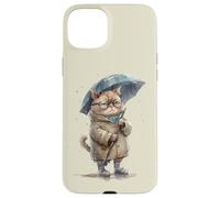Annoyed cat, sad cat with umbrella in the rain graphic Case for iPhone 15 Plus
