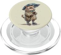 Annoyed cat, sad cat with umbrella in the rain graphic PopSockets PopGrip for MagSafe